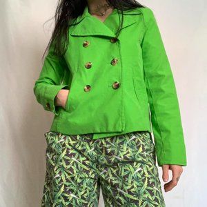 Bold bright green cotton double breasted coat